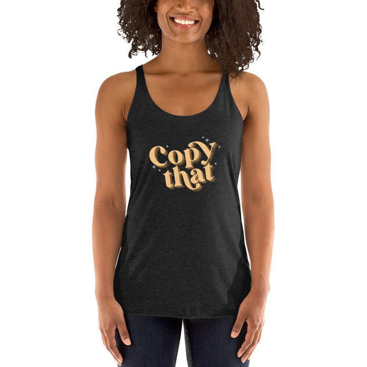 COPY THAT women's racerback tank top, retro design film and tv industry tee for crew walkie check