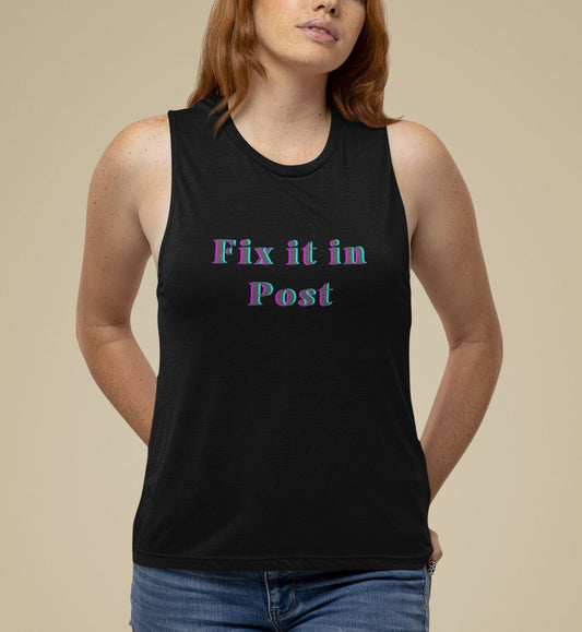 Fix it in Post Ladies’ Muscle Tank walkie lingo shirt for film and tv industry editor crew