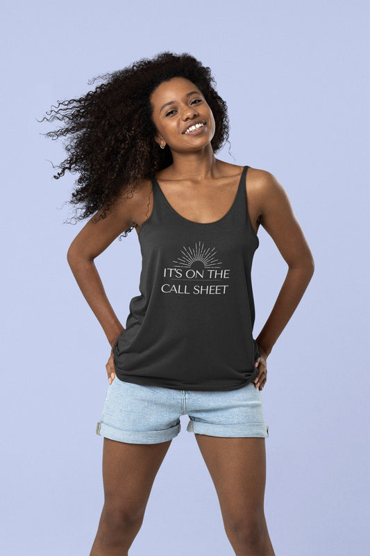 It's On the Call Sheet women's racerback tank top, retro design film and tv industry tee for crew walkie check