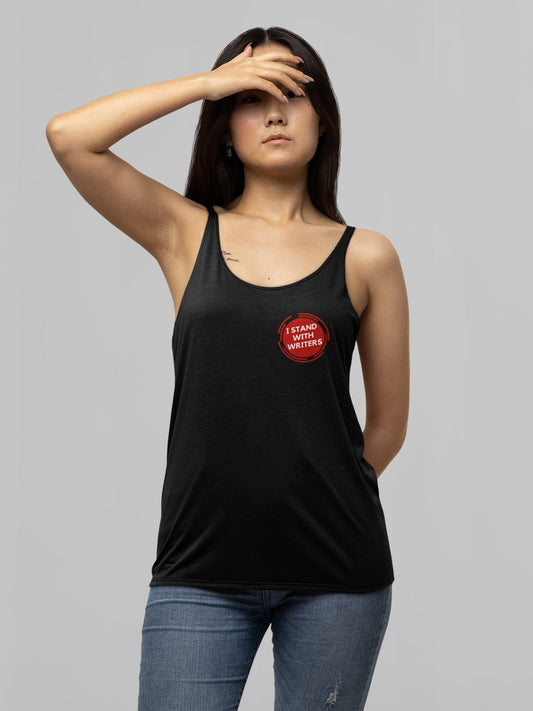 I Stand with Writers Women's racerback tank top shirt 2023 WGA Strike support film industry pay solidarity